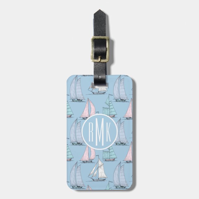 Gulligt segelbåtmönster 1 för Monogram Bagagebricka (Vertikal Framsida)