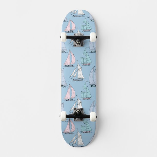 Gulligt segelbåtmönster 1 skateboard bräda 19,5 cm (Framsida)