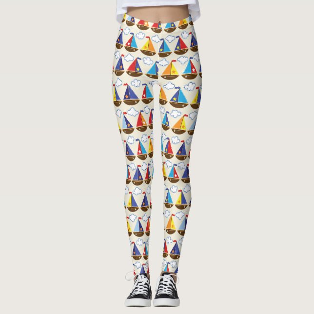 Gulligt segelbåtmönster 2 leggings (Framsida)