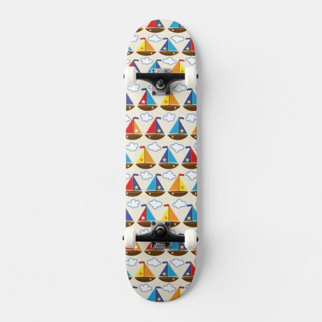 Gulligt segelbåtmönster 2 skateboard bräda 19,5 cm (Framsida)