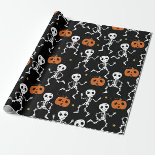 Gulligt skelett- och pumpamönster presentpapper