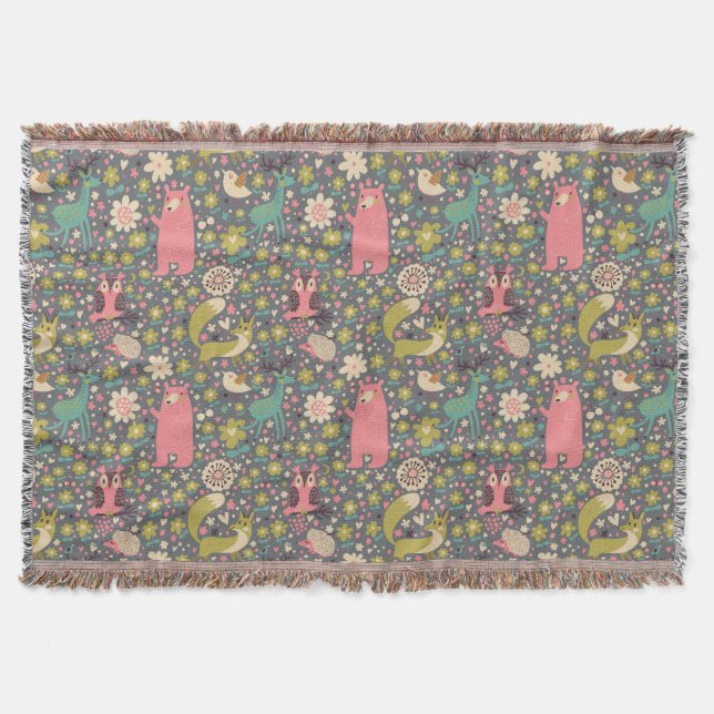 Gulligt skogdjurmönster filt (Framsidan)