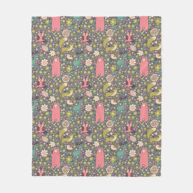 Gulligt skogdjurmönster fleecefilt (Framsidan)