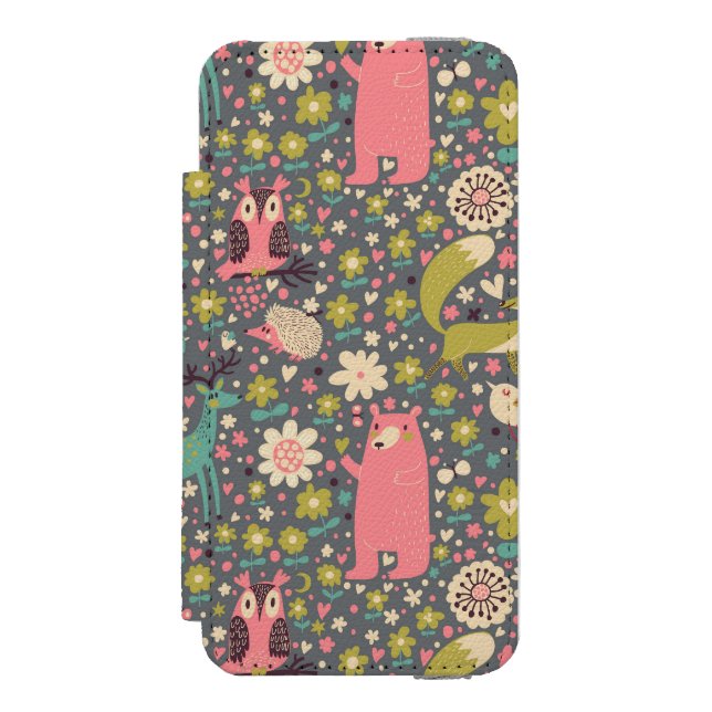 Gulligt skogdjurmönster incipio iPhone wallet skal (Folio Framsidan)
