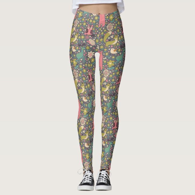 Gulligt skogdjurmönster leggings (Framsida)