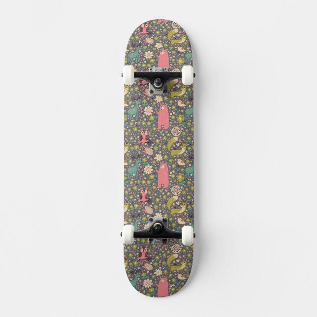 Gulligt skogdjurmönster skateboard bräda 19,5 cm (Framsida)