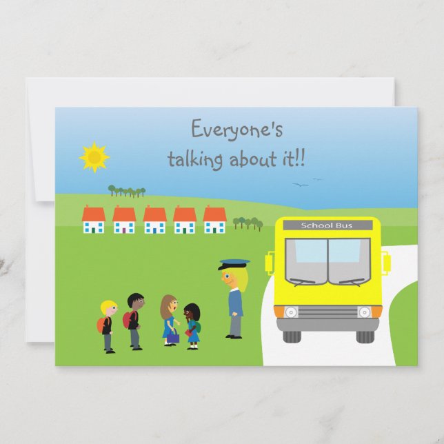 Gulligt skola ungar & bussfödelsedagsfesten inbjudningar (Framsida)