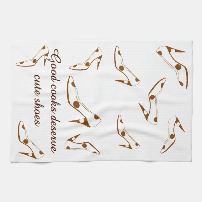 Gulligt skor brunt och vit kökshandduk (Horisontell)
