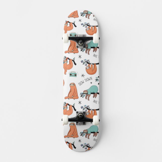 Gulligt Slothmönster Old School Skateboard Bräda 21,6 Cm (Framsida)