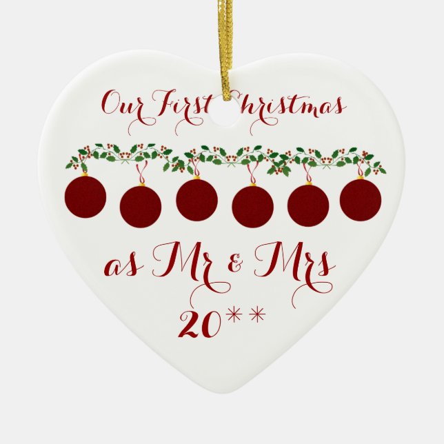 Gulligt smyckar vår första jul tillsammans julgransprydnad keramik (Framsidan)