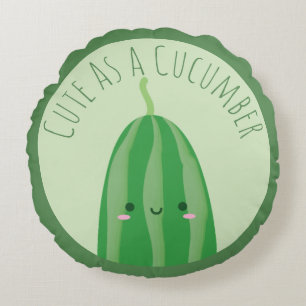 Gulligt som en gurka roliga Kawaii Cutecumber Rund Kudde