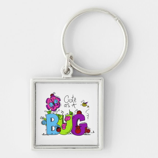 Gulligt som ett kryp fyrkantig silverfärgad nyckelring (Framsidan)