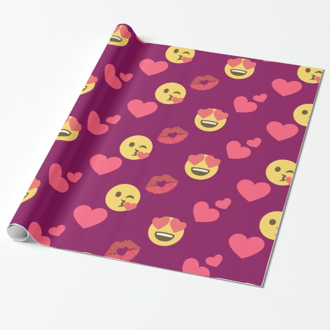 Gulligt sött rosa mönster för kyss för Emoji Presentpapper (Utrullad)
