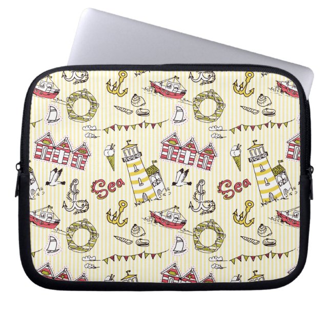 Gulligt strandplatsmönster laptop sleeve (Framsidan)
