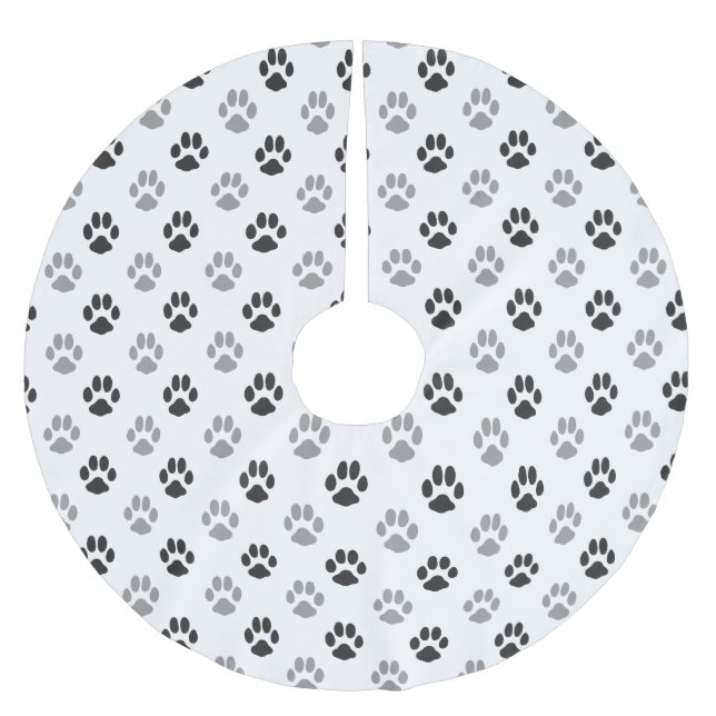 Gulligt svartvitt tass avtryckmönster julgransmatta borstad polyester (Framsidan)