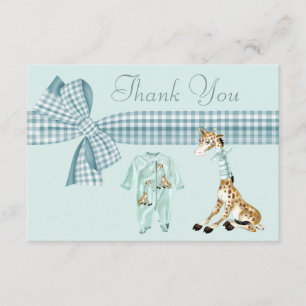 Gulligt tack för baby shower för giraffblåttpojke kort