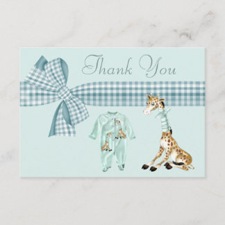 Gulligt tack för baby shower för giraffblåttpojke kort