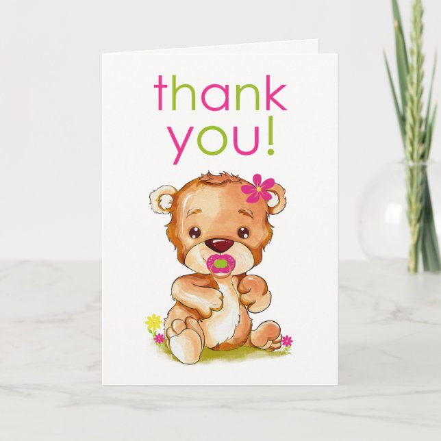 Gulligt tack för flicka för vattenfärgbabybjörn (Framsida)