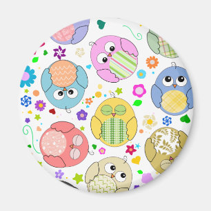 Gulligt uggla- och blommamönster magnet