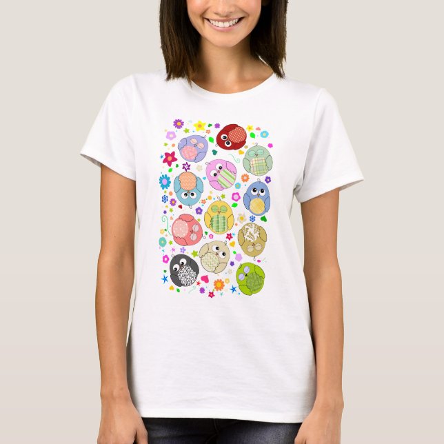 Gulligt uggla- och blommamönster t shirt (Framsida)