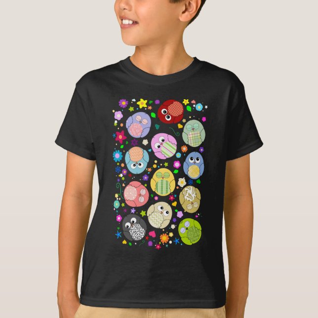 Gulligt uggla- och blommamönster tee (Framsida)