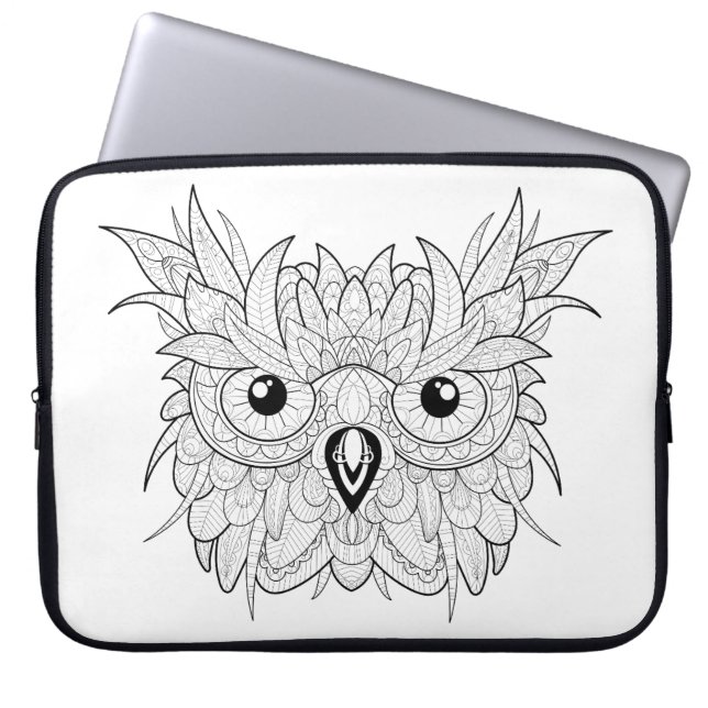 Gulligt ugglaporträttklotter laptop sleeve (Framsidan)