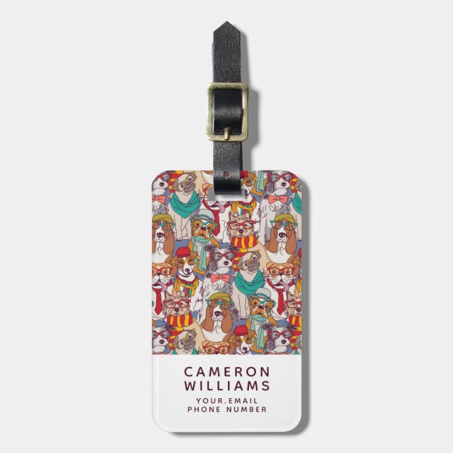 Gulligt valpmodemönster | tillfogar ditt namn bagagebricka (Vertikal Framsida)