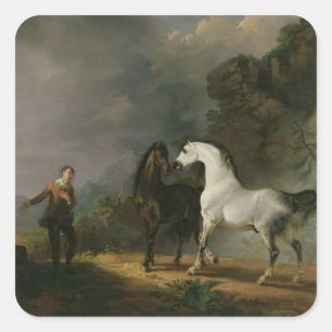 Gulliver Addressing the Houyhnnms, 1769 (oil on c Fyrkantigt Klistermärke