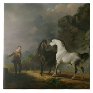 Gulliver som tilltalar Houyhnhnmsen, 1769 (olja p Kakelplatta