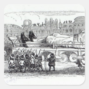 Gulliver transporterade till lilliputianen fyrkantigt klistermärke