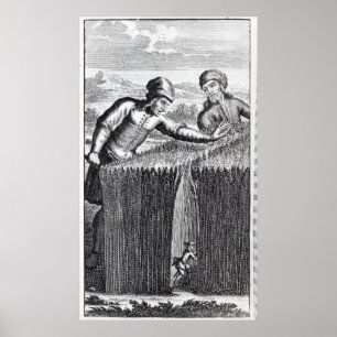 Gulliver upptäcks av en bonde in poster