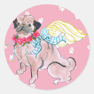 Gullivers Änglar Rosenknopp Pug Sticker Runt Klistermärke