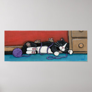 Gullivers Nap - Whimsical Cat Print Poster