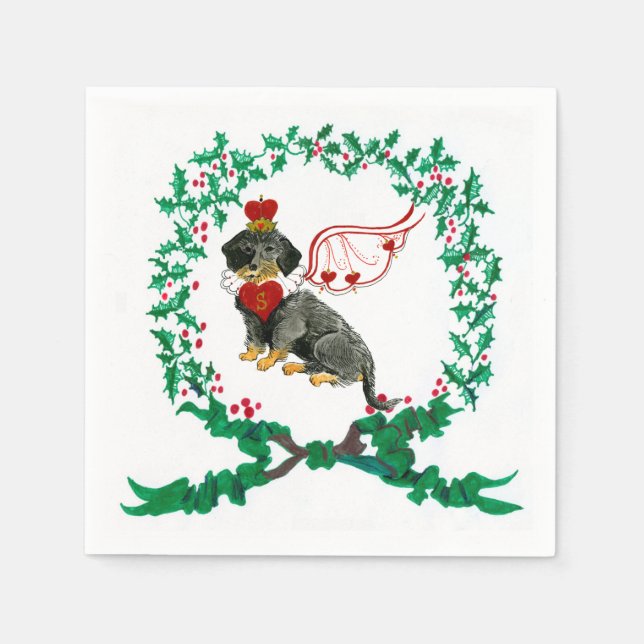 Gullivers Wirehved Dachshund- Jul Napkin Pappersservett (Framsidan)