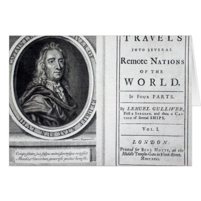 "Gullivers's Travels" av Jonathan Swift, 1726 Hälsningskort (Framsidan Horizontal)