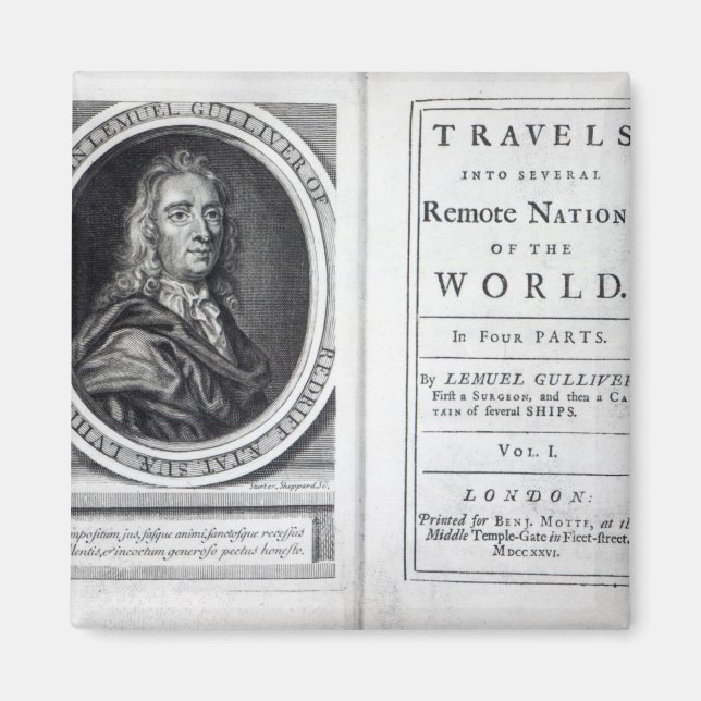 "Gullivers's Travels" av Jonathan Swift, 1726 Magnet (Framsidan)