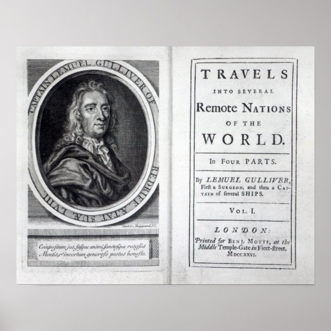 "Gullivers's Travels" av Jonathan Swift, 1726 Poster (Framsidan)
