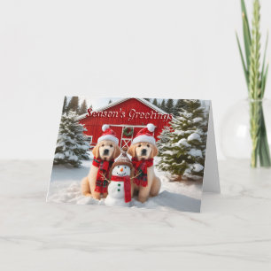 Gullkort för guldmakrill Puppy Snögubbe Helgkort