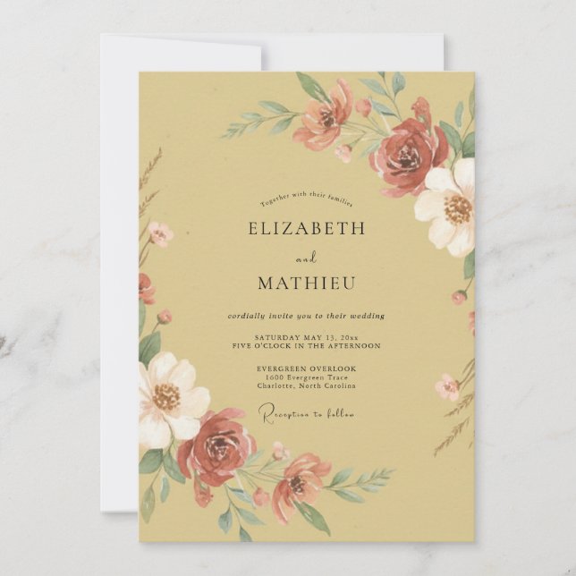 Gullris Målerisk Blommig Bröllop Inbjudningar (Framsida)