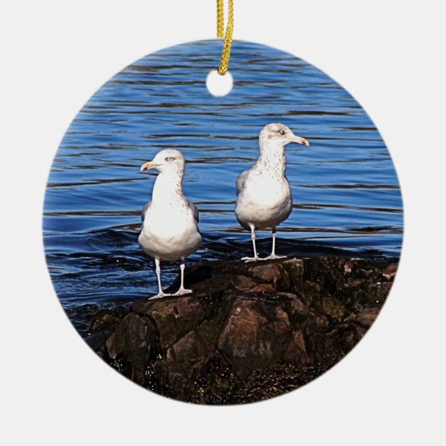 Gulls på sten julgransprydnad keramik (Framsidan)