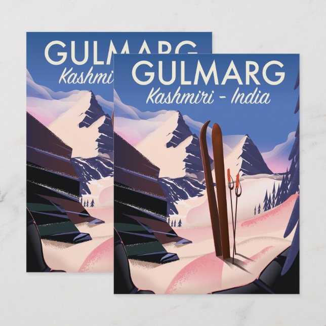 Gulmarg Kashmiri Indien skidposter (Fram/baksida)