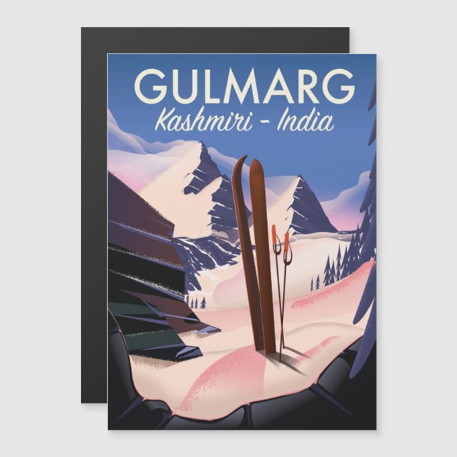 Gulmarg Kashmiri Indien skidposter (Fram/baksida)