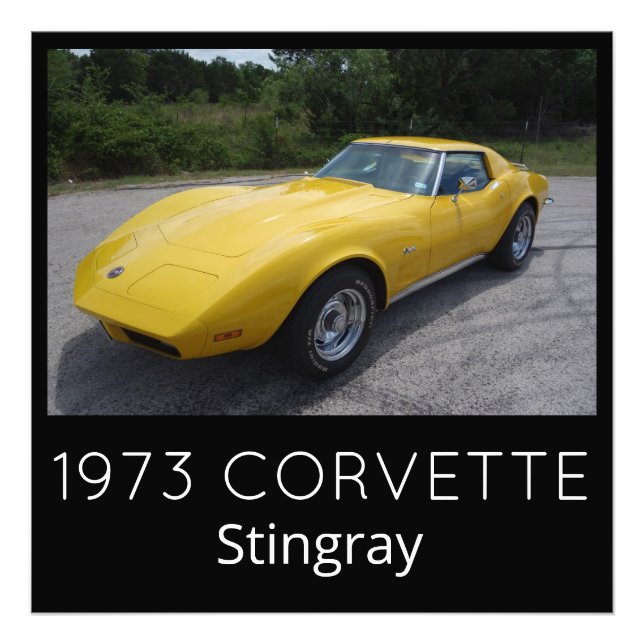 Gult 1973 Corvette Stingray Fototryck (Framsidan)