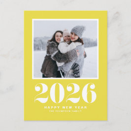 Gult 2025 nyårfoto med fetstil helg vykort