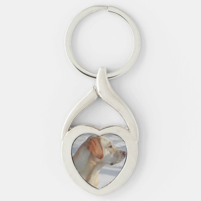 gult 4-labbet twisted heart silverfärgad nyckelring (Framsidan)