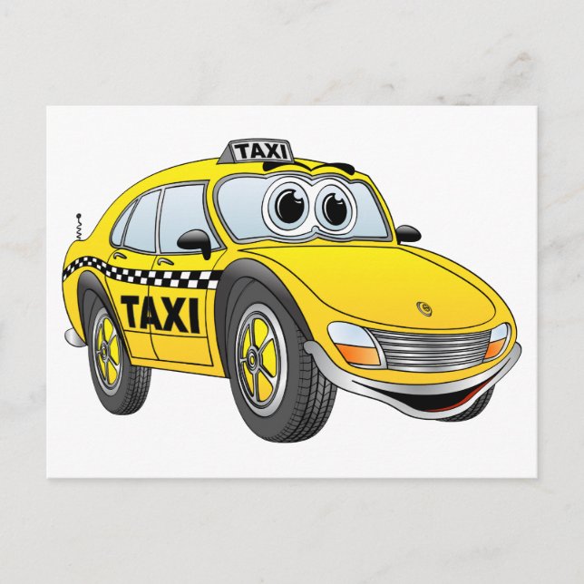 Gult 4 Tecknad för dörr-Taxi Vykort (Framsida)