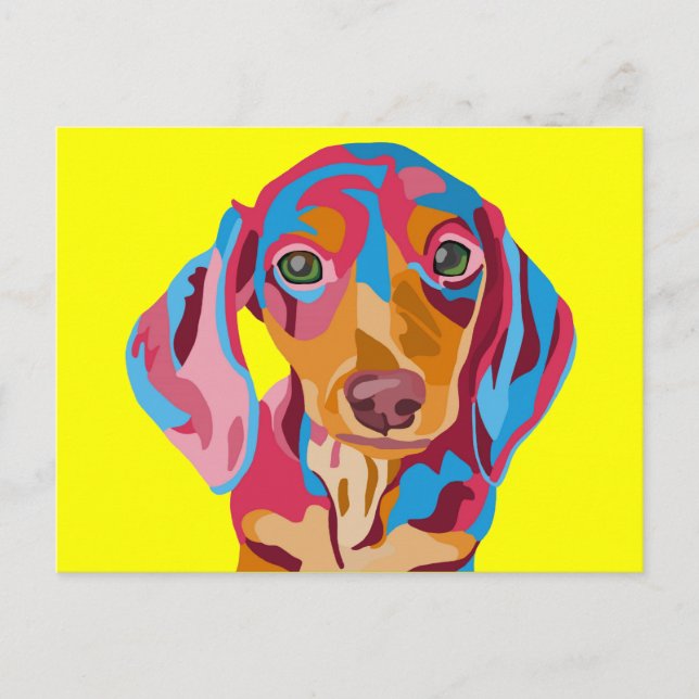 Gult Abstrakt Dachshund Vykort (Framsida)