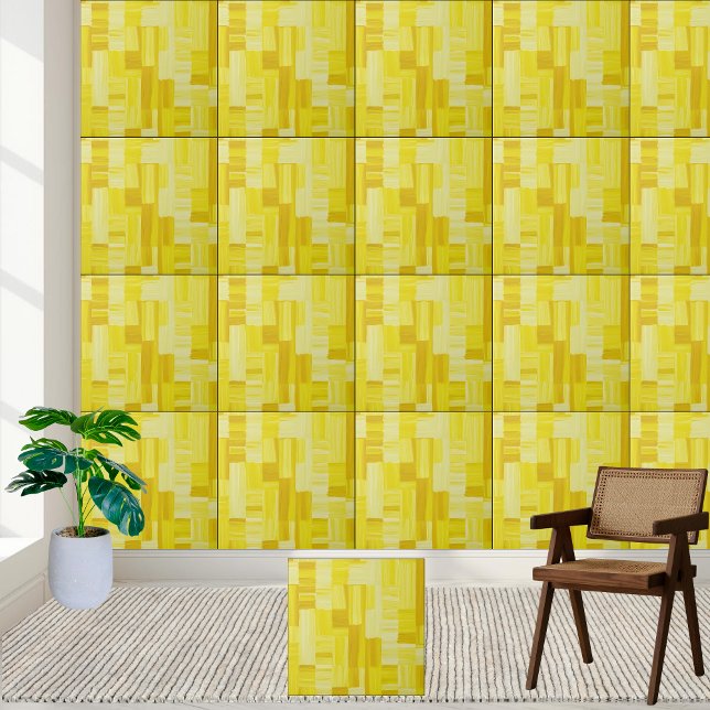 Gult Abstrakt Färgstreck keramik Tile Kakelplatta (Yellow Abstract Paint Strokes Ceramic Tile)