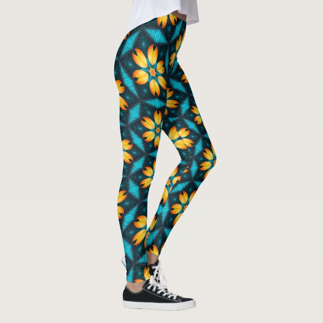 Gult Abstrakt Flowers Leggings (Höger)