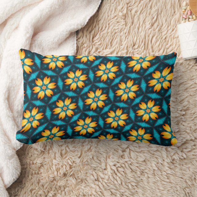 Gult Abstrakt Flowers Lumbarkudde (Filt)